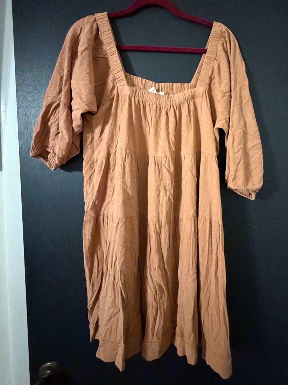 Babydoll Terracotta  Tiered Puff Sleeve Mini Dress